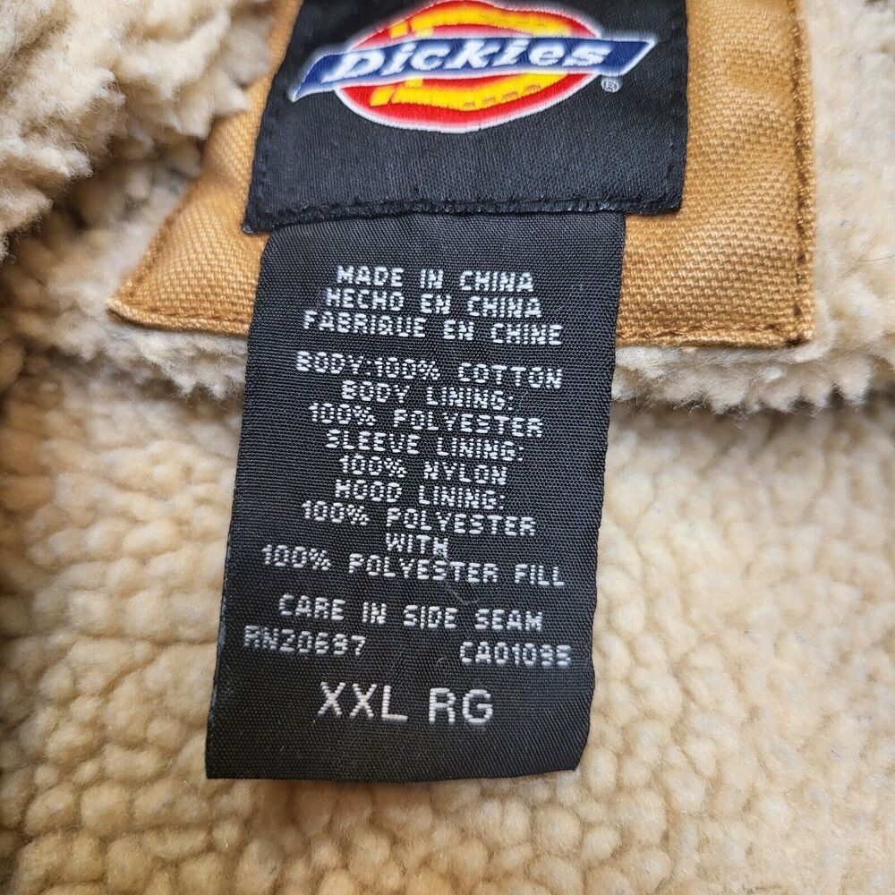 Dickies Jacket Mens 2XL Sherpa Lined Hooded Duck Brown Canvas Full Zip Thrashed - Picture 3 of 10